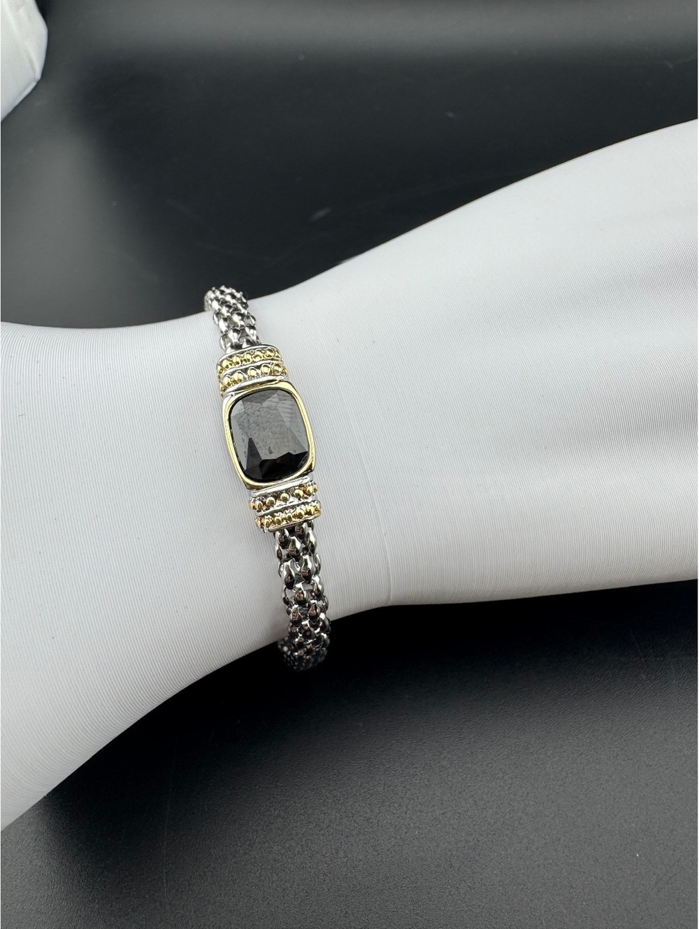 Black Station Statement Bracelet with Magnetic Closure